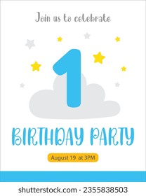 1th birthday card for boy with white and blue color with cloud and stars