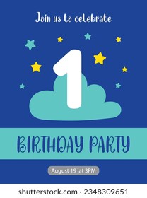 1th birthday party poster on blue