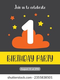 1th birthday poster on black with cloud and stars