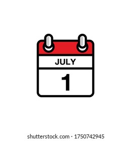 1 de julio día plano del icono del calendario del mes. Concepto de fecha y hora. Diseño de ilustración de vector