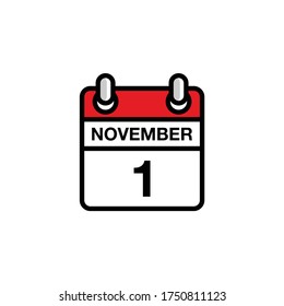 1th of November flat day of the month calendar icon. Date and time schedule concept. Vector illustration design