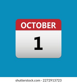 1th October calendar icon. October 1 calendar Date Month icon. Isolated on blue background