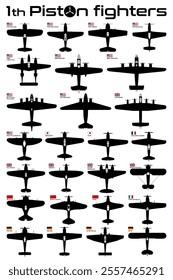 1th Piston global aircraft fighters vector illustration