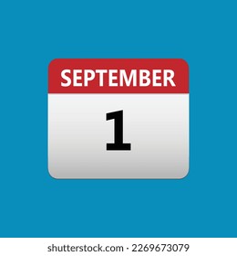 Icono del calendario 1 de septiembre. Icono de fecha mes del 1 de septiembre. Aislado sobre fondo azul