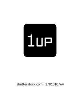 1up icon in black flat glyph, filled style isolated on white background