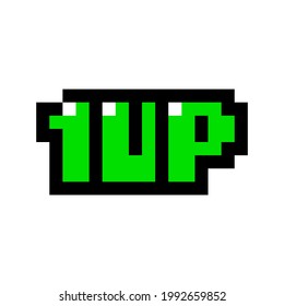 1up icon, one life, icon can be used in video games or futuristic retro graphics, plus life, 8bit, gamer, game message, pixel art, arcade.