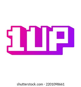 1up icon, one life, icon can be used in video games or futuristic retro graphics, plus life, 8bit, gamer, game message, pixel art, arcade. Gradient