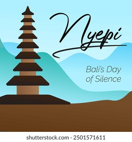 A 1x1 illustration celebrating Hari Raya Nyepi, Bali's Day of Silence