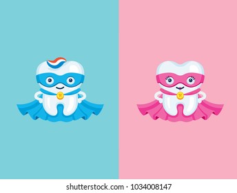 2 in 1 superhero dentist, male and female tooth superhero! Great for children dental care education. 100% vector file