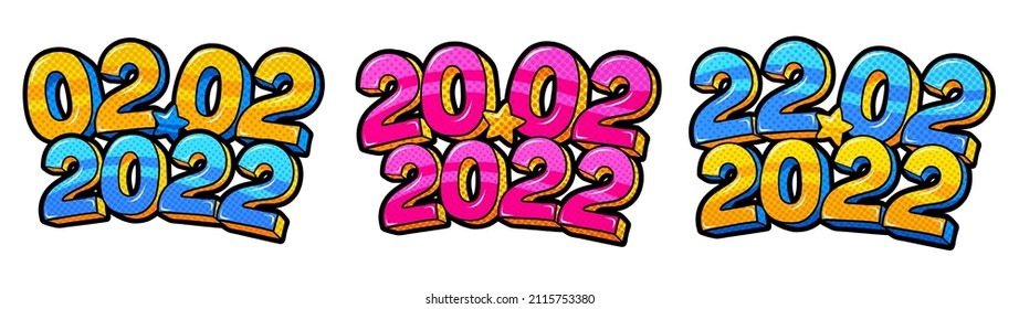 2, 20, 22 February 2020 banner. Numbers in pop art style. Vector illustration