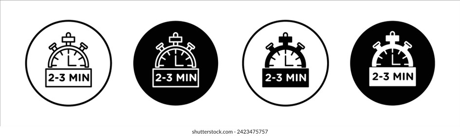 2 to 3 Minutes preparation flat line icon set. 2 to 3 Minutes time Thin line illustration vector