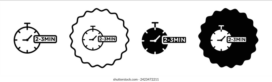 2 to 3 Minutes preparation set in black and white color. 2 to 3 Minutes time simple flat icon vector