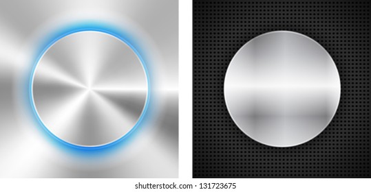 2 Abstract backgrounds with circle metallic inset. Vector illustration