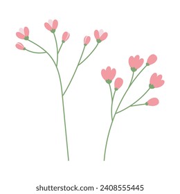 2 abstract isolated flowering branch in trendy soft shades. Design elements for springtime greetings