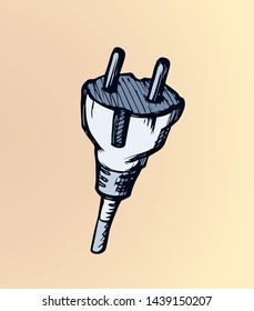 2 ac portable white plastic wattage hardware set on light orange backdrop. Outline hand drawn network rosette app off logo pictogram in modern art doodle style on paper space for text. Closeup view