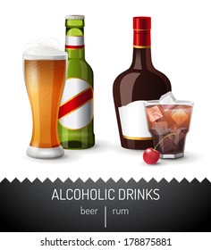 2 bebidas alcohólicas - cerveza y ron