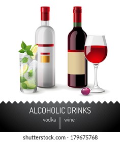 2 alcoholic drinks - vodka and wine