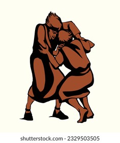 2 angry jew human boy guy arm compete win war god army hero white text space. Line drawn jewish rival dress girl friend pull play game attack muscle vs concept sign icon old retro age sketch art style