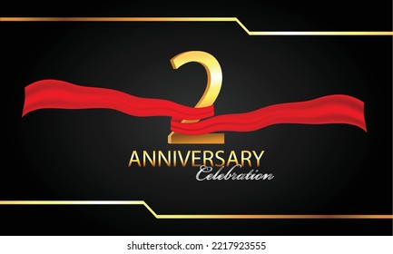 2 anniversary celebration. 2nd anniversary celebration. 2 year anniversary celebration with red ribbon and black background.	