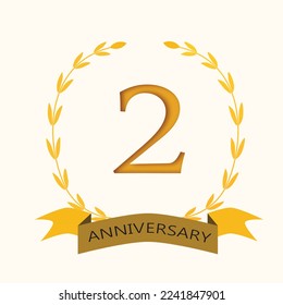 Celebración del 2° aniversario usando dos colores en el diseño entre oro y blanco, el número dorado 2 con brillante confeti Realista 3d signo. Fiesta de cumpleaños o boda