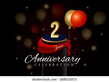 2 Anniversary celebration luxurious design with red ribbon and balloons.