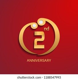 2 anniversary design golden style color with red background for use celebration event, invitation and greeting card