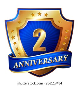 2  Anniversary golden label with ribbon.