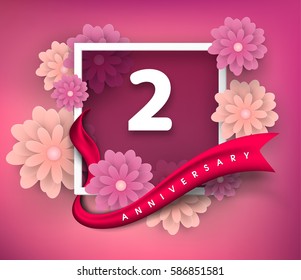 2 anniversary invitation card. Vector invitation card or Anniversary emblems template design. Design with abstract background and elegant frame with ribbon decorated and 3d flowers.
