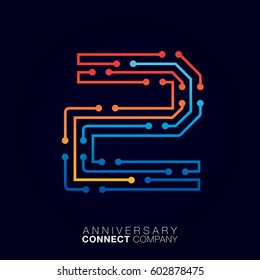 2 Anniversary, Letter two logotype orange and blue color,Technology and digital abstract dot connection company vector logo