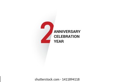 2 anniversary, minimalist logo. 2nd jubilee, greeting card. Birthday invitation. 2 year sign. Red space vector illustration on white background - Vector