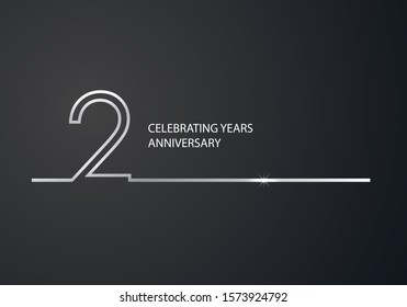 2 Anniversary Silver logotype with golden colored font numbers made of one connected line, isolated on black background for company celebration event, birthday