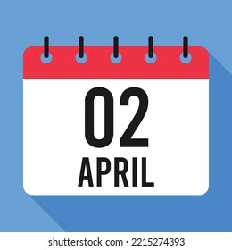 2 de abril Calendario. Fondo Azul. Calendario de vectores.