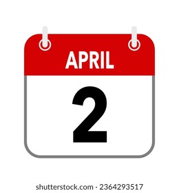 2 April, calendar date icon on white background.