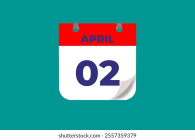 2 April calendar icon text page monthly web design on red, and blue background vector, icon, or illustration with the month of April 2
