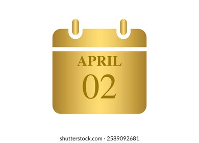 2 April calendar icon text page monthly web design on Golden and white background vector, icon, or illustration with the month of April 2