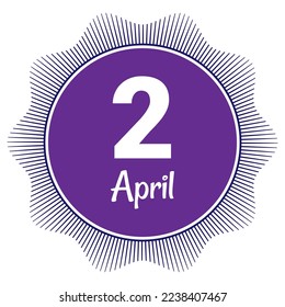 2 April, Date template. Useful design for calendar or event promotion. Vector illustration EPS 10 File. Isolated on white background. 