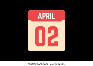 2 April icon text page monthly web design on coral, white, tangerine and black background vector, icon, or illustration with the month of April 2