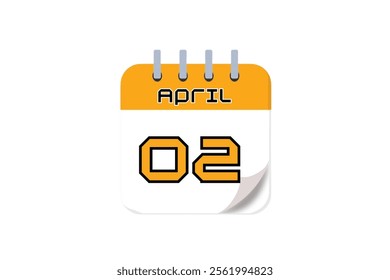 2 April month single day vector, illustration, calendar with yellow, black and white color background calendar April 2