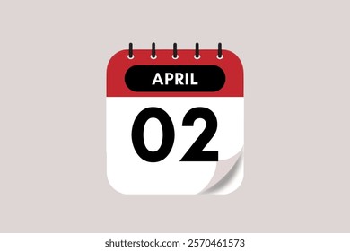 2 April month single day vector, illustration, calendar with rose red, black and off-white color background calendar April 2