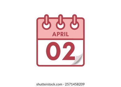 2 April month single day vector, illustration, calendar with maroon, rose and white color background calendar April 2