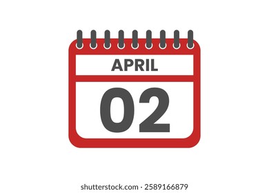 2 April month single day vector, illustration, calendar with red, black and white color background calendar April 2