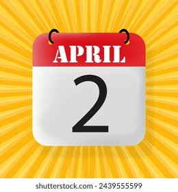 2 April. Speech bubble with 2 April. Business concept. 3d illustration. Pop art style. Vector line icon for Business and Advertising