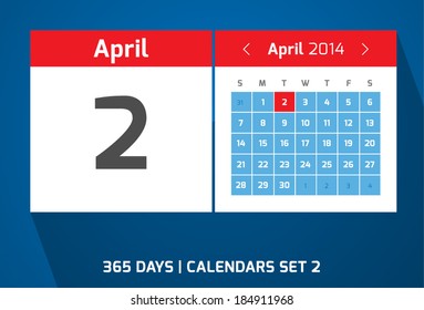 2 April vector day calendar, flat design, Set 2 
