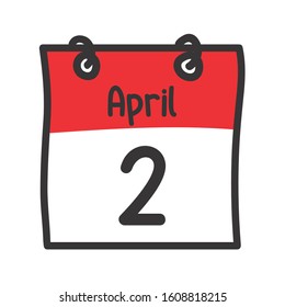 2 April. Vector flat daily calendar icon. Date and time, day, month. Holiday