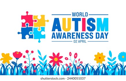 2 April world Autism Awareness Day colorful Puzzle icon banner or background design template.