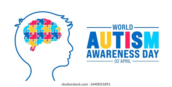 2 April world Autism awareness day boy child head with colorful puzzle brain banner design template. vector illustration.
