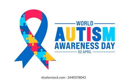 2 April world Autism Awareness Day colorful Puzzle icon with puzzle Awareness Ribbon banner or background design template.