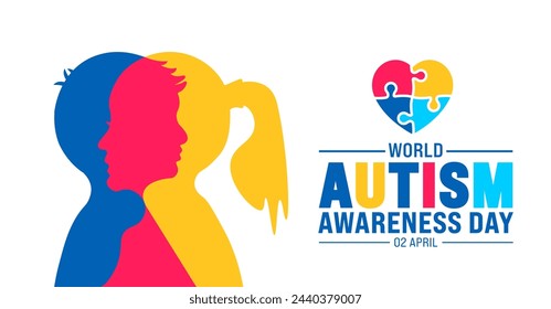 2 April world Autism awareness day boy and girl child head with puzzle piece love icon  banner design template. vector illustration.