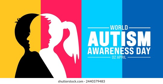 2 April world Autism awareness day boy and girl child head banner design template. use to background, banner, placard, card, and poster design template with text inscription and standard color.