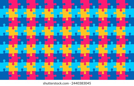 2 April world Autism Awareness Day colorful Puzzle piece seamless pattern background. use to background, banner, placard, card, and poster design template with text inscription.